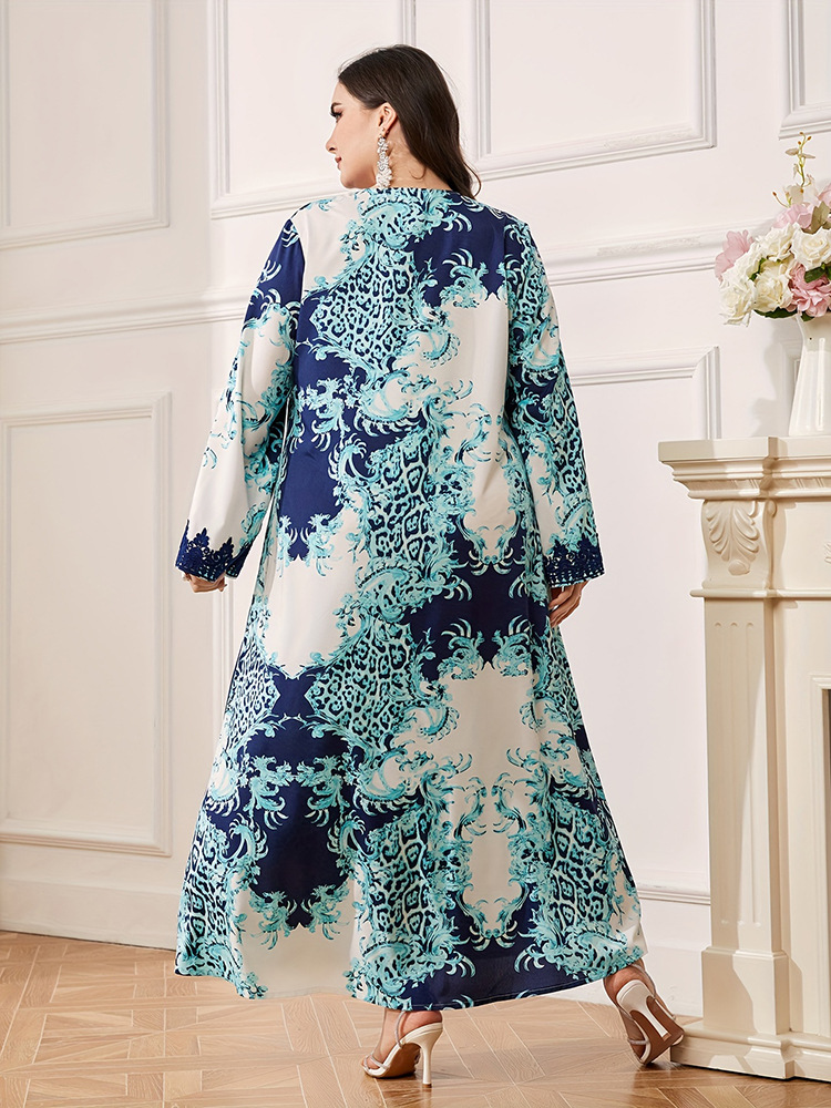 WomenS Plus Size Maxi Dress With Long Sleeve V-Neck And Floral Print